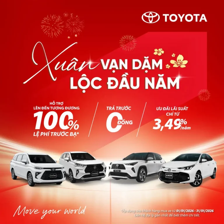 Bảng giá xe Toyota tại Bắc Ninh tháng 01/2026 | Khuyến mãi & Lăn bánh