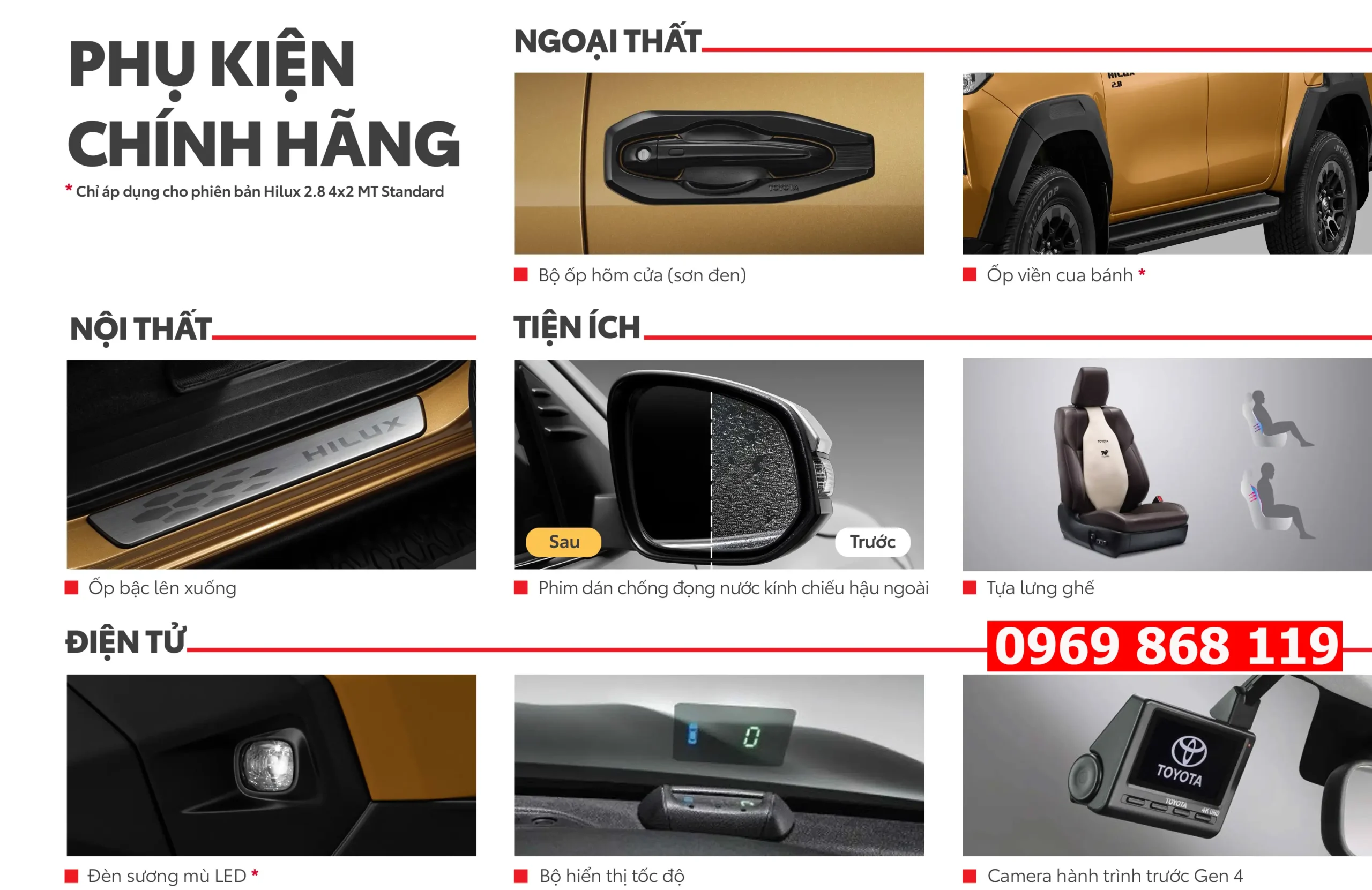 Phụ kiện Thông số kỹ thuật Hilux mới nhất